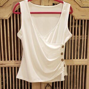 White Cross Over Stretch Blouse with Side Buttons
